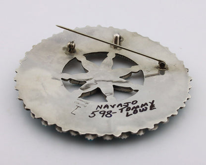 Navajo Pin Pendant .925 Silver Blue Turquoise Signed Tommy Wilson C.80's