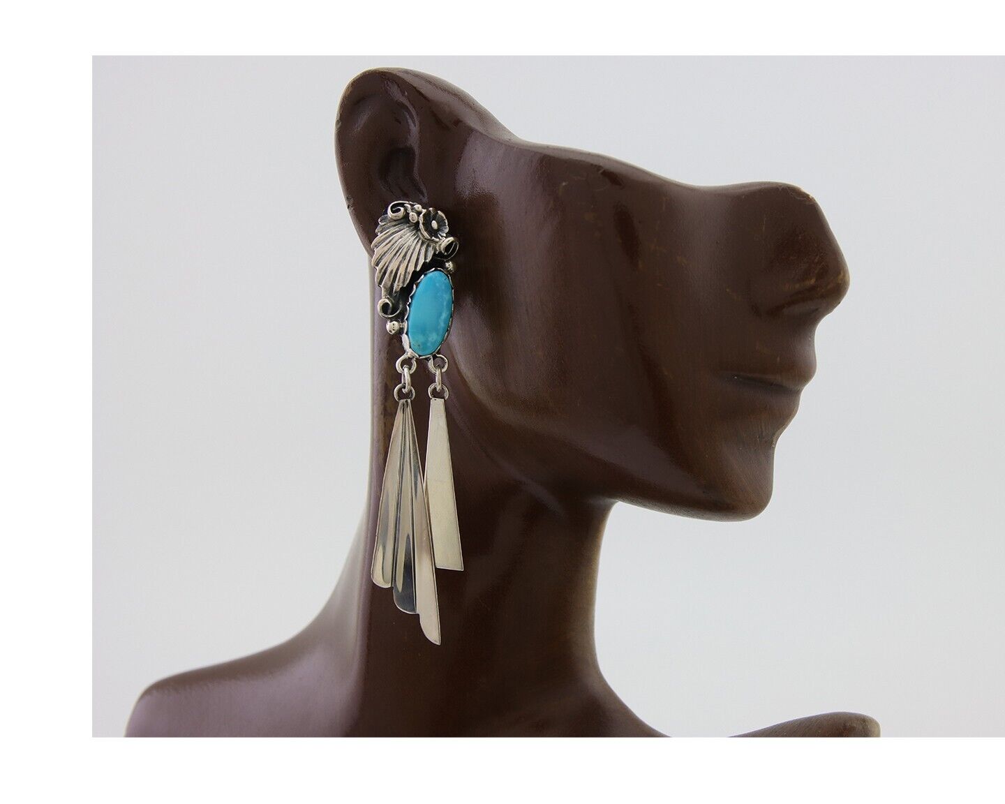 Navajo Dangle Earrings 925 Silver Natural Blue Turquoise Artist Signed M.S. C80s