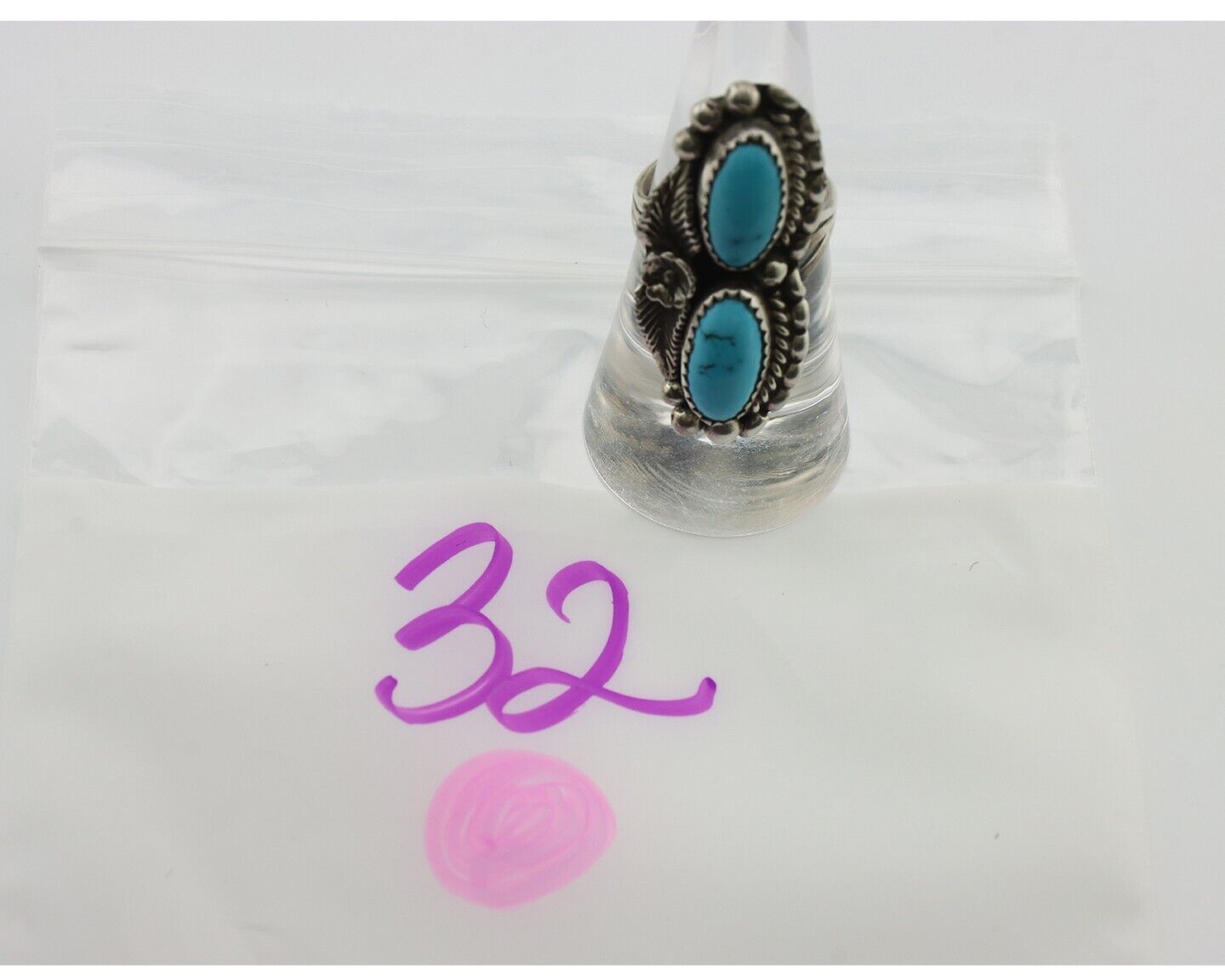 Navajo Ring 925 Silver Sleeping Beauty Turquoise Artist Signed SC C.80's