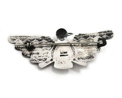 Navajo Bird Pin Sterling Silver Natural Gemstones Signed PJ Begay
