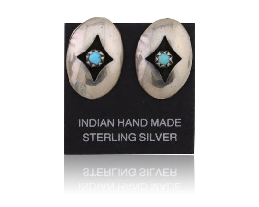 Navajo Shield Earrings 925 Silver Natural Turquoise Native American Artist C.80s