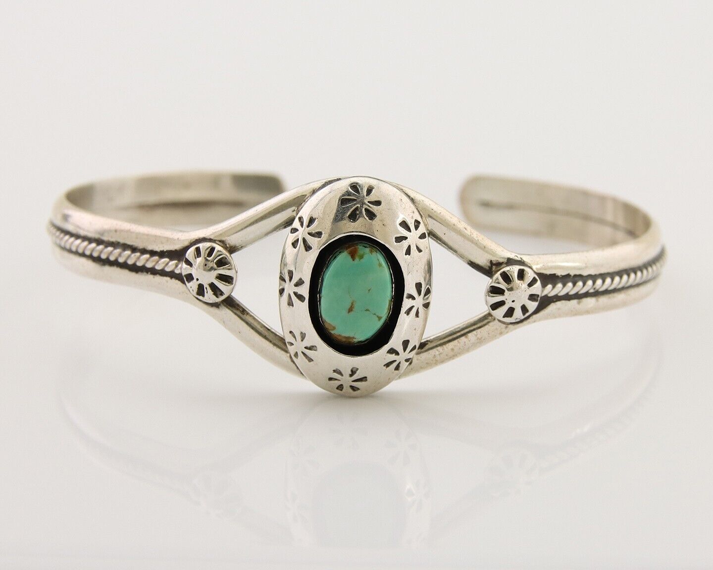 Navajo Hand Stamped Cuff Bracelet Turquoise 925 Silver Native American Artist