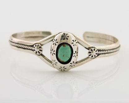 Navajo Hand Stamped Cuff Bracelet Turquoise 925 Silver Native American Artist