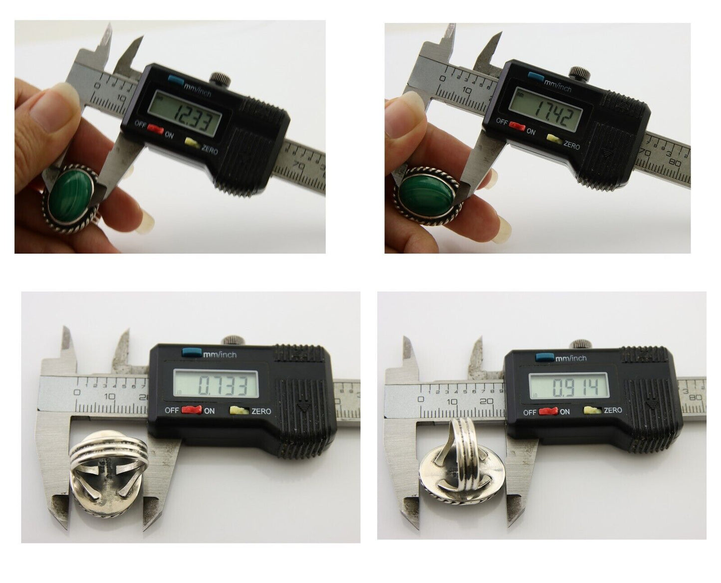 Navajo Ring 925 Silver Natural Malachite Native American Artist C.80's