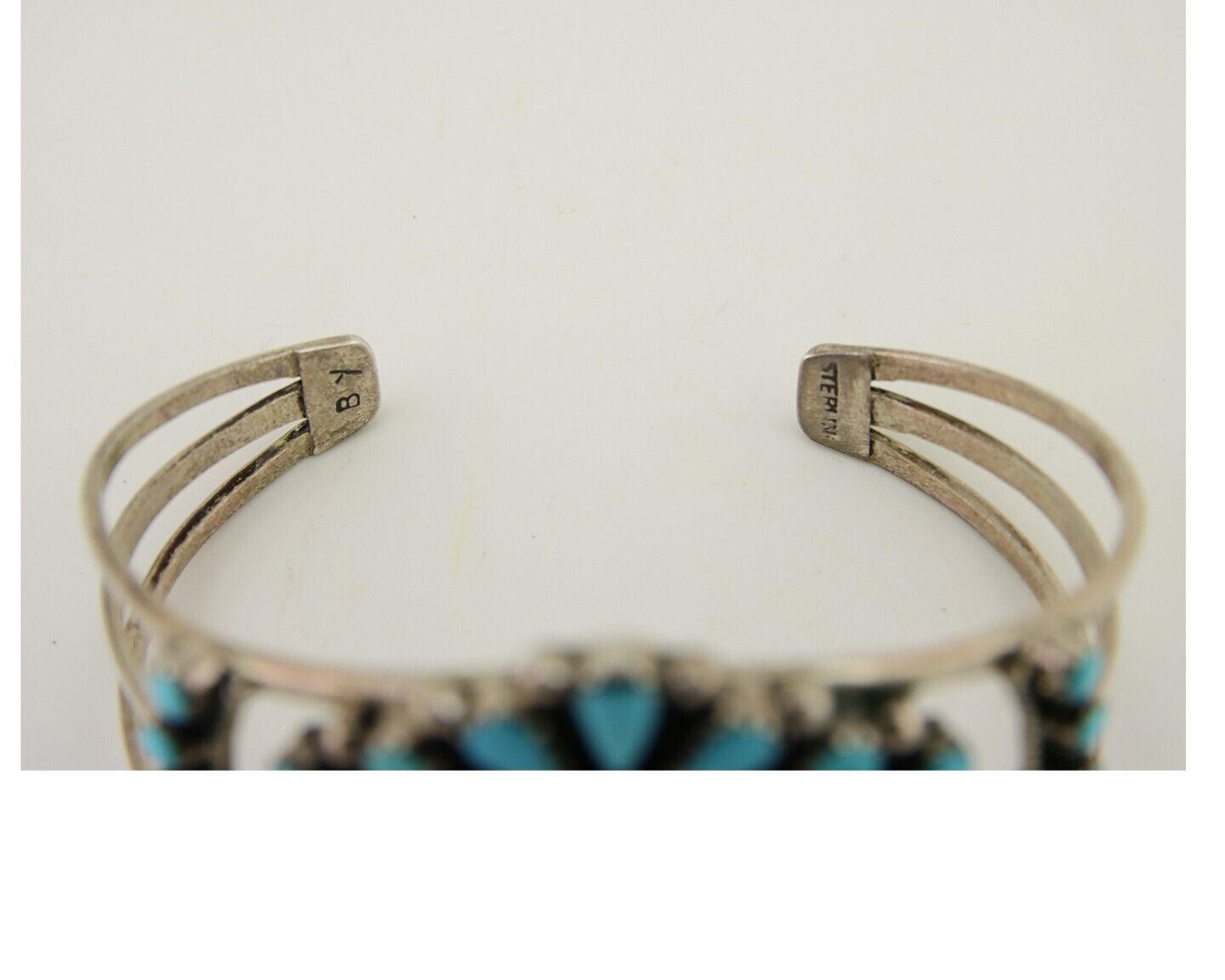 Men Navajo Bracelet 925 Silver Natural Blue Turquoise Signed Benson Yazzie C80s