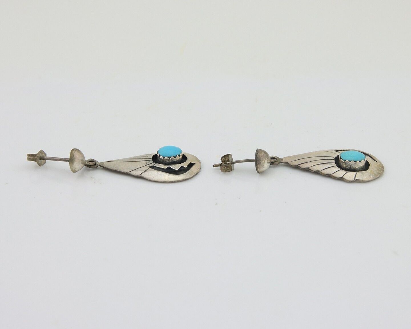 Navajo Earrings 925 Silver Blue Turquoise Native American Artist C.80's