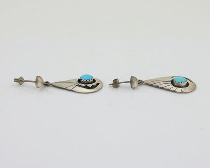 Navajo Earrings 925 Silver Blue Turquoise Native American Artist C.80's