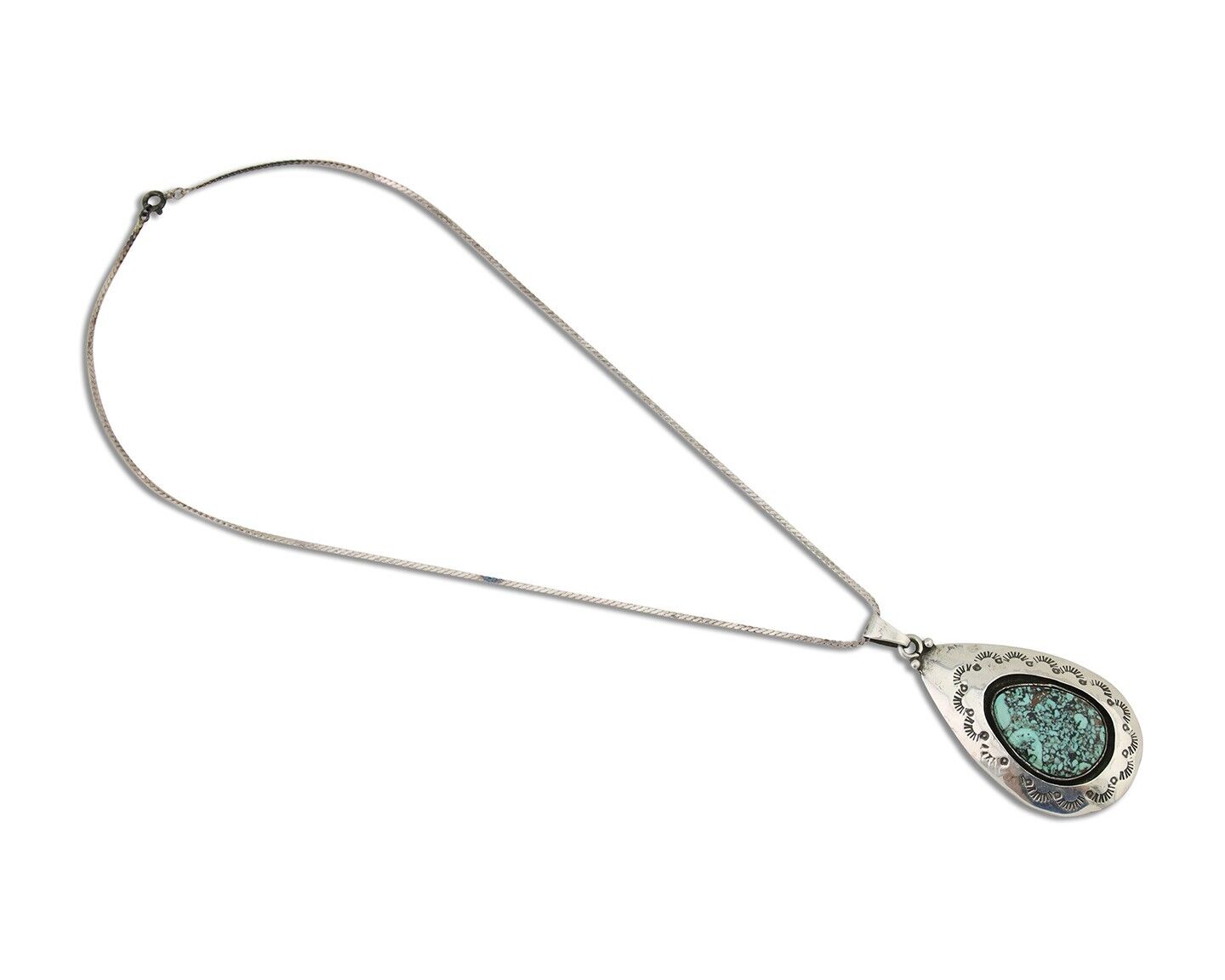 Navajo Necklace 925 Silver Natural Blue Turquoise Artist Tony Guerro C.80's