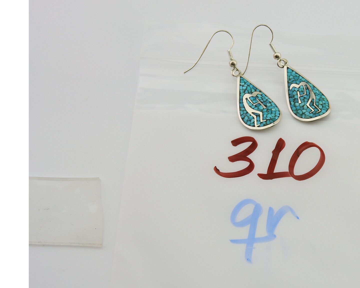 Navajo Kokopelli Earrings 999 Nickel Chip Inlay Turquoise Coral Native American