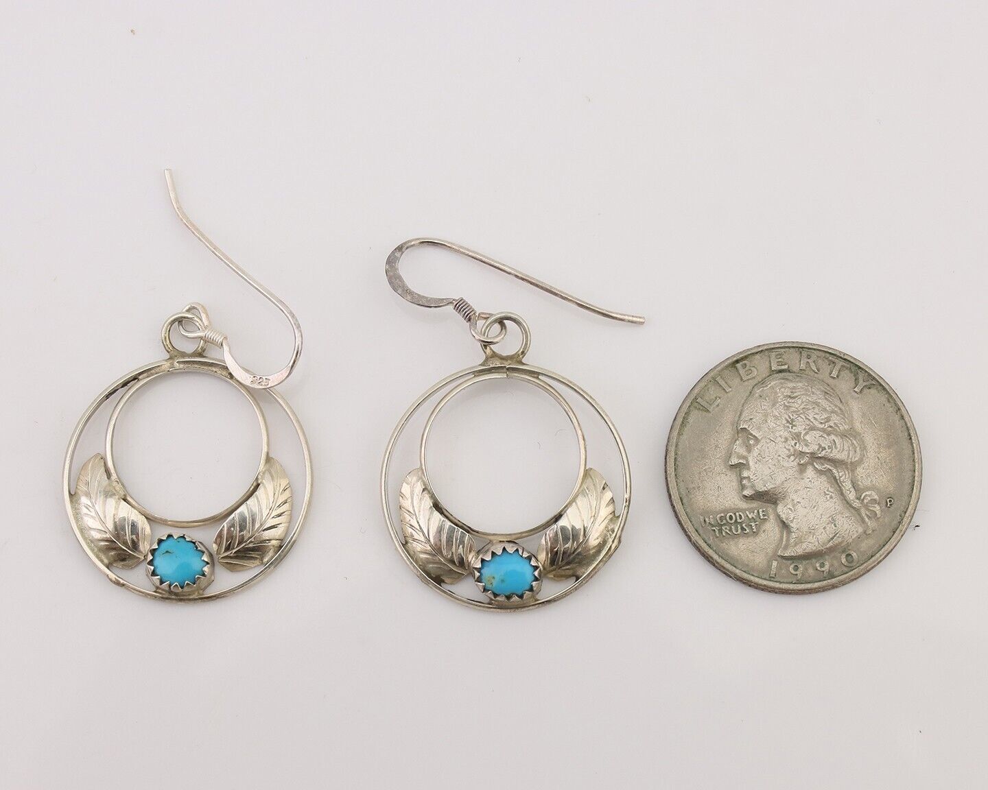 Navajo Handmade Dangle Earrings 925 Silver Blue Turquoise Native Artist C.80's