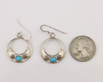 Navajo Handmade Dangle Earrings 925 Silver Blue Turquoise Native Artist C.80's