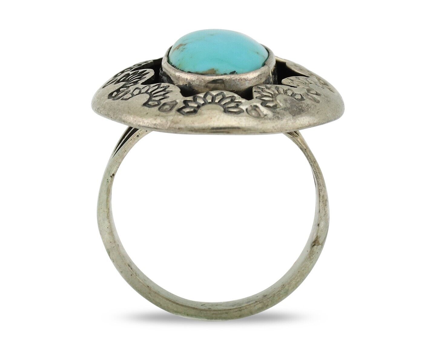 Navajo Ring 925 Silver Natural Blue Turquoise Signed M Montoya C.80's