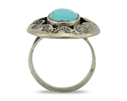 Navajo Ring 925 Silver Natural Blue Turquoise Signed M Montoya C.80's