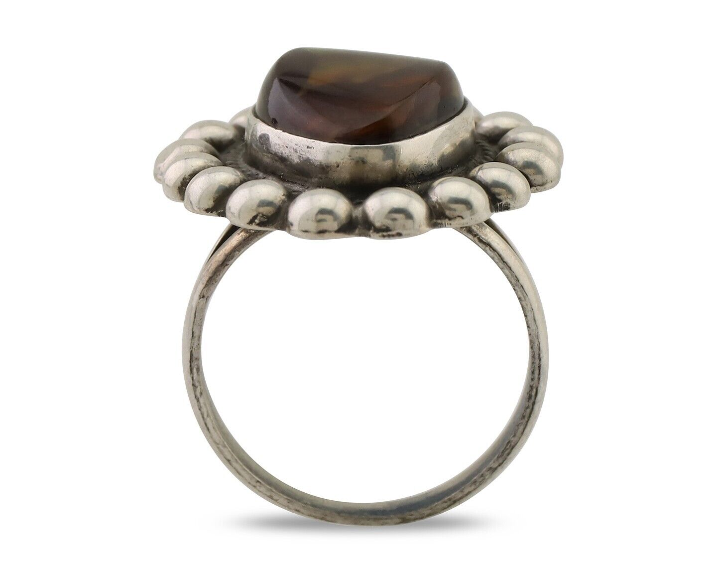 Navajo Handmade Ring 925 Silver Natural Fire Opal Native Artist Size 6.75 C.80's