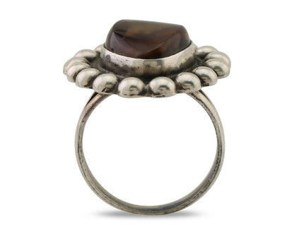 Navajo Handmade Ring 925 Silver Natural Fire Opal Native Artist Size 6.75 C.80's