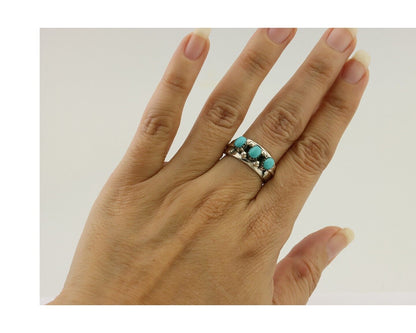 Navajo Ring 925 Silver Sleeping Beauty Turquoise Artist Signed WR C.80's