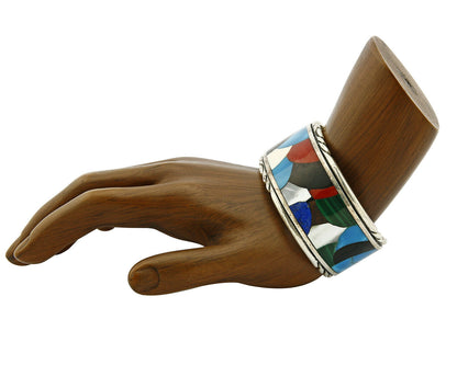 Navajo Jerry Cowboy Signed .925 Silver Gemstone Handmade Unique Cuff