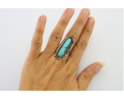 Navajo Ring .925 Sterling Blue Turquoise Artist Signed R Yazzie C.80's