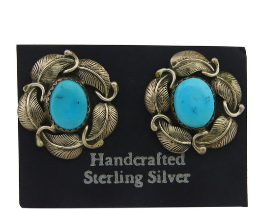 Navajo Earrings 925 Silver Natural Turquoise Artist Signed JV C.80's