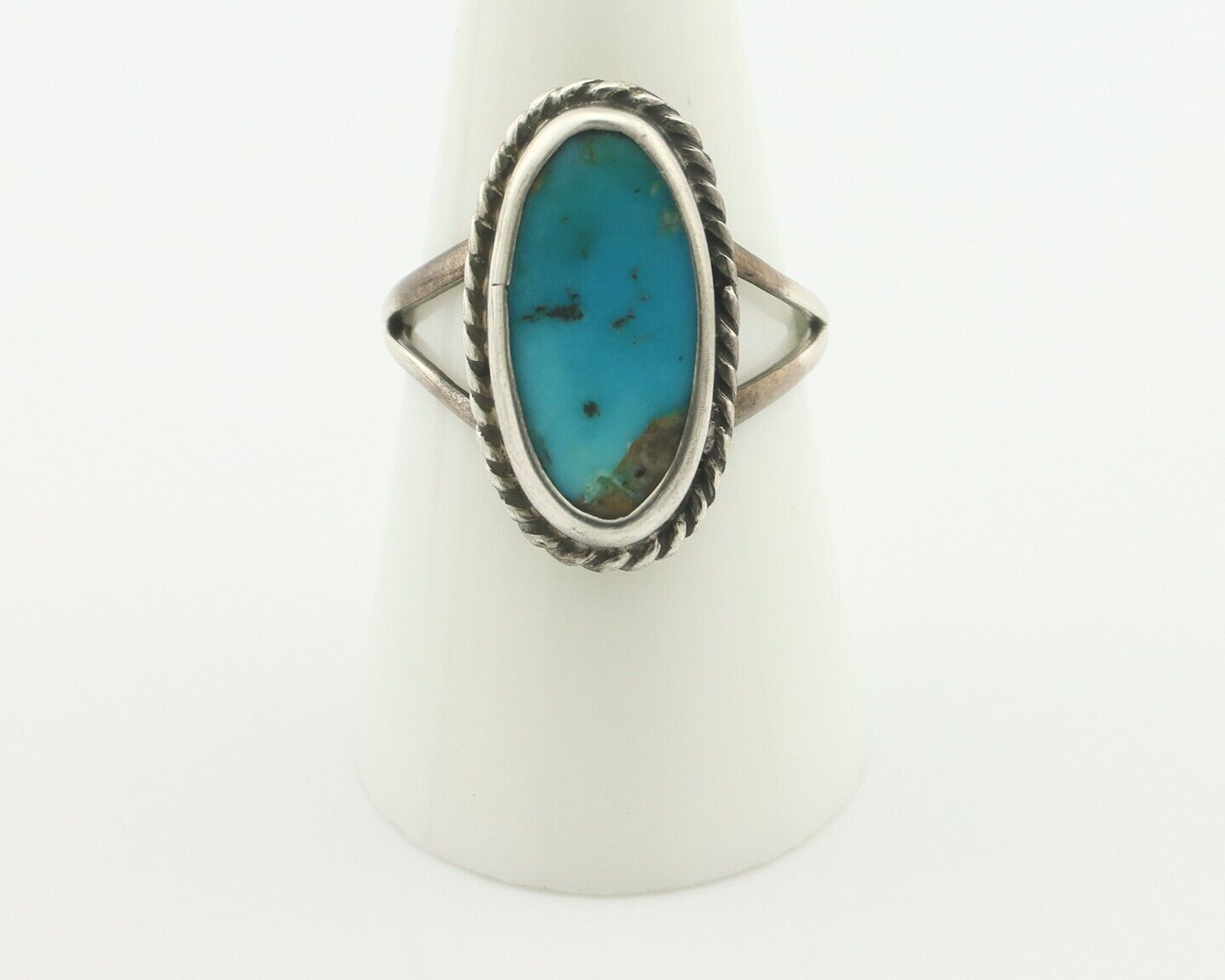 Navajo Ring .925 Silver Natural Blue Turquoise Signed Native Artist C.80's
