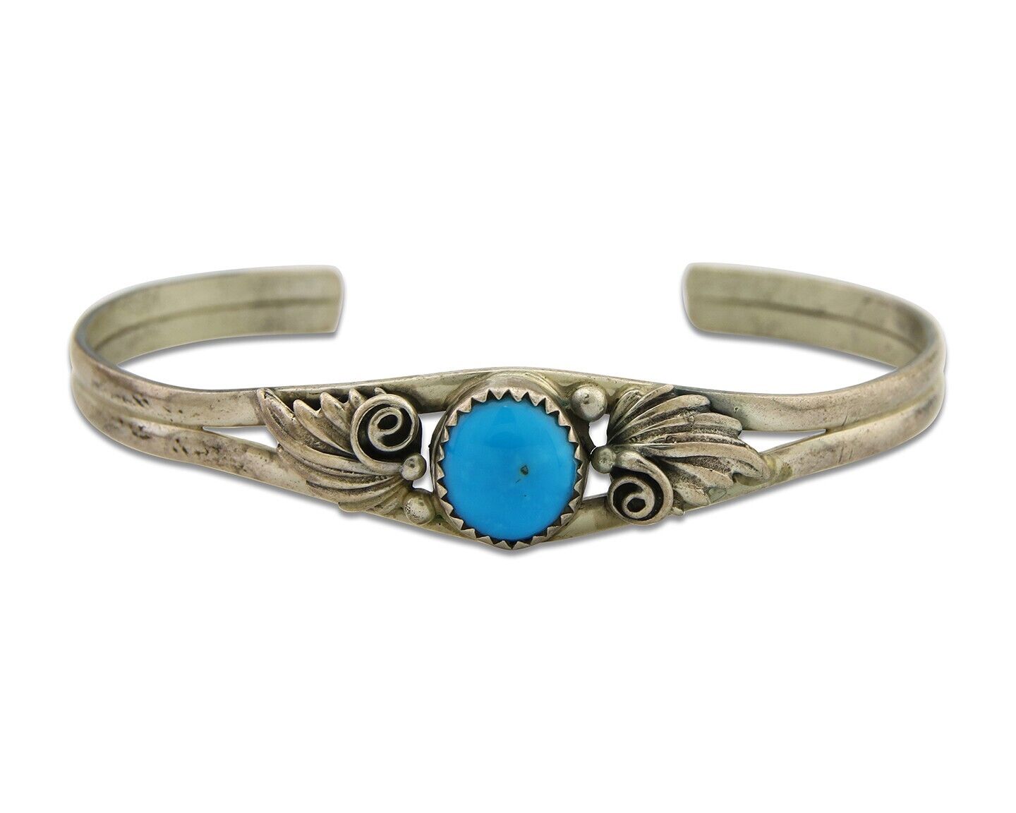 Navajo Cuff Bracelet 925 Silver Turquoise Artist Signed Running Bear C.80's