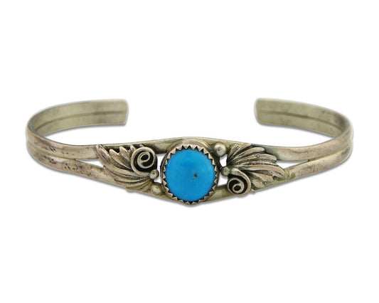 Navajo Cuff Bracelet 925 Silver Turquoise Artist Signed Running Bear C.80's