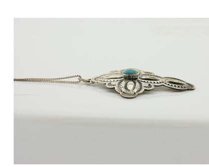 Navajo Cross Hand Stamped Necklace 925 Silver Turquoise Artist Signed JRS C.80's