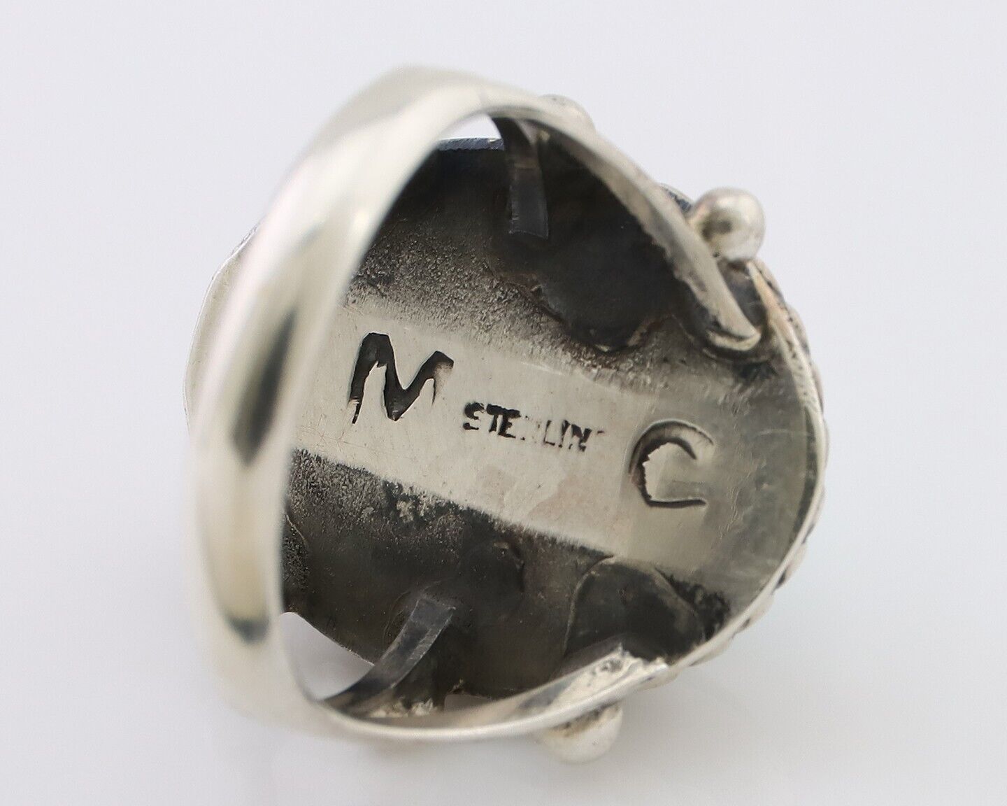 Navajo Ring 925 Silver Natural Blue Turquoise Artist Signed MC C.80's