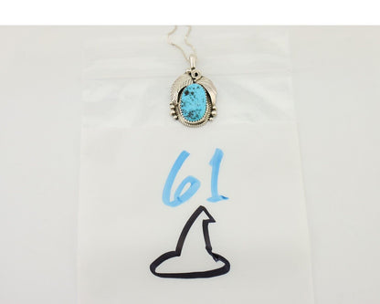 Navajo Necklace 925 Silver Blue Turquoise Signed Justin Morris C.90's