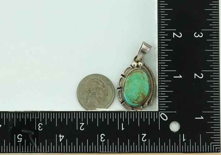 Navajo Pendant 925 Sterling Silver Natural Turquoise Vintage Artist Signed Gecko