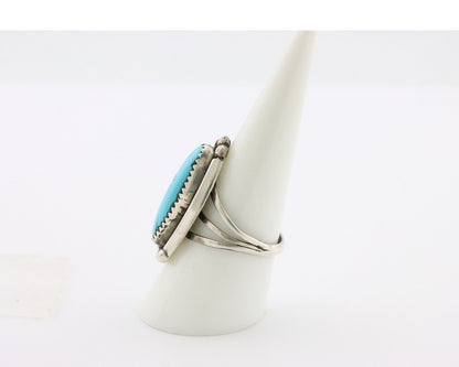 Navajo Ring .925 Silver Sleeping Beauty Turquoise Signed SkyStone Creations C80s