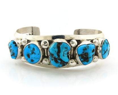 Men Navajo Bracelet Sterling Silver Handmade Nugget Turquoise Signed JR