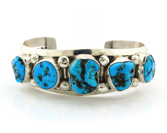 Men Navajo Bracelet Sterling Silver Handmade Nugget Turquoise Signed JR