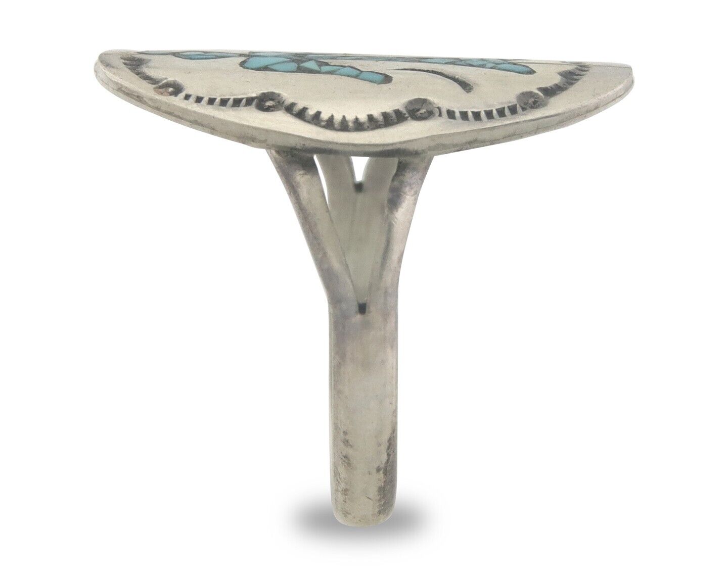 Navajo Ring 925 Sterling Natural Chip Inlay Turquoise C.80's Size 6.0