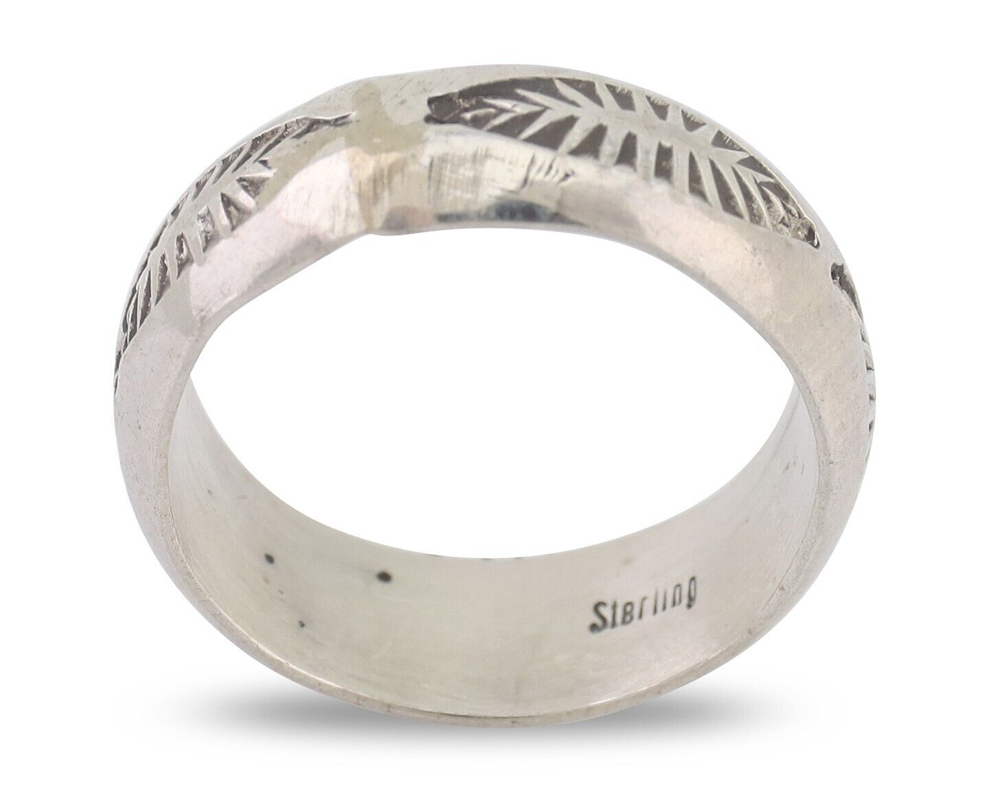 Navajo Hand Stamped Band 925 Silver 6.0 mm Signed Larry Chavez Size 5.25 C.80's