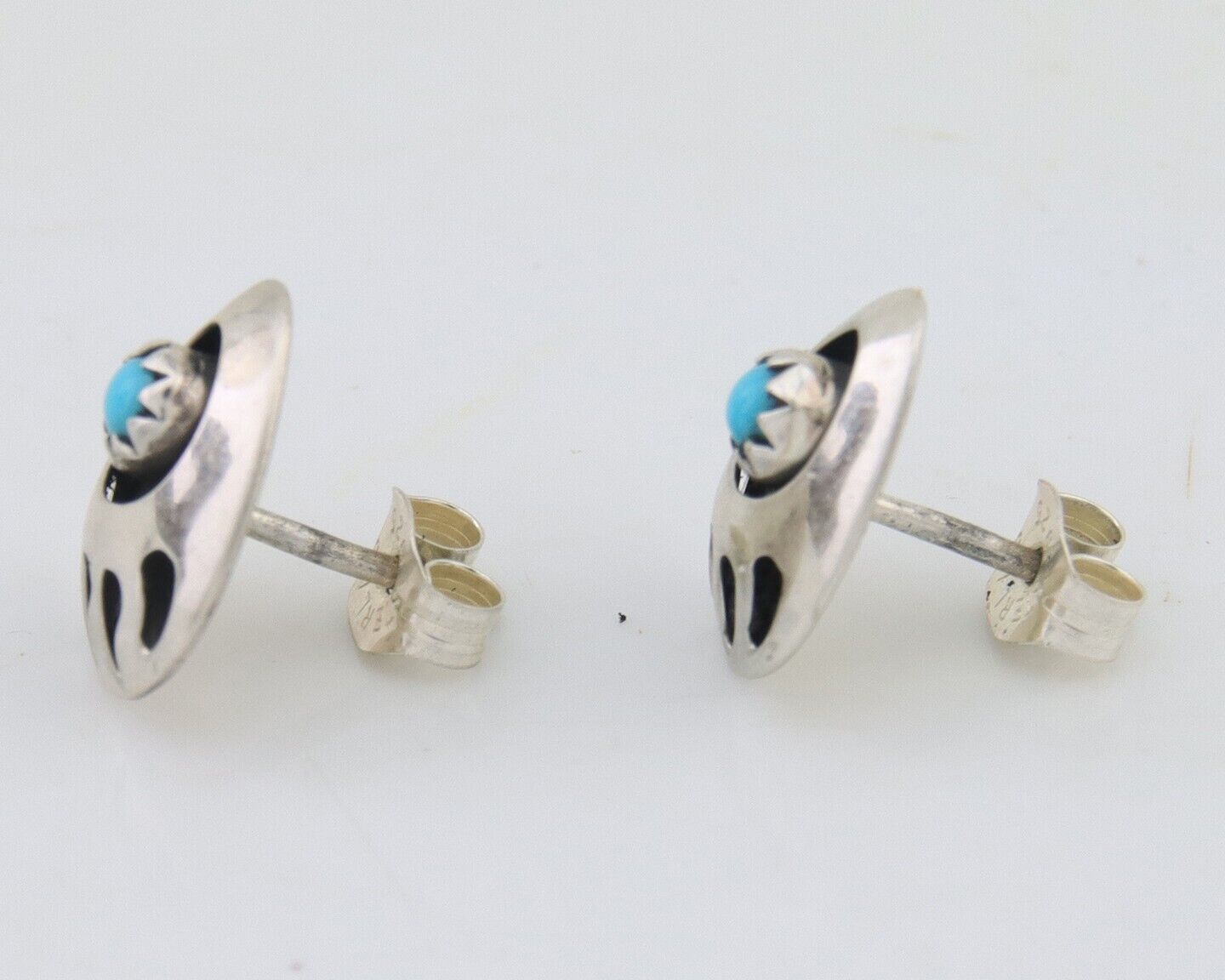 Navajo Paw Earrings 925 Silver Turquoise Native American Artist C.80's