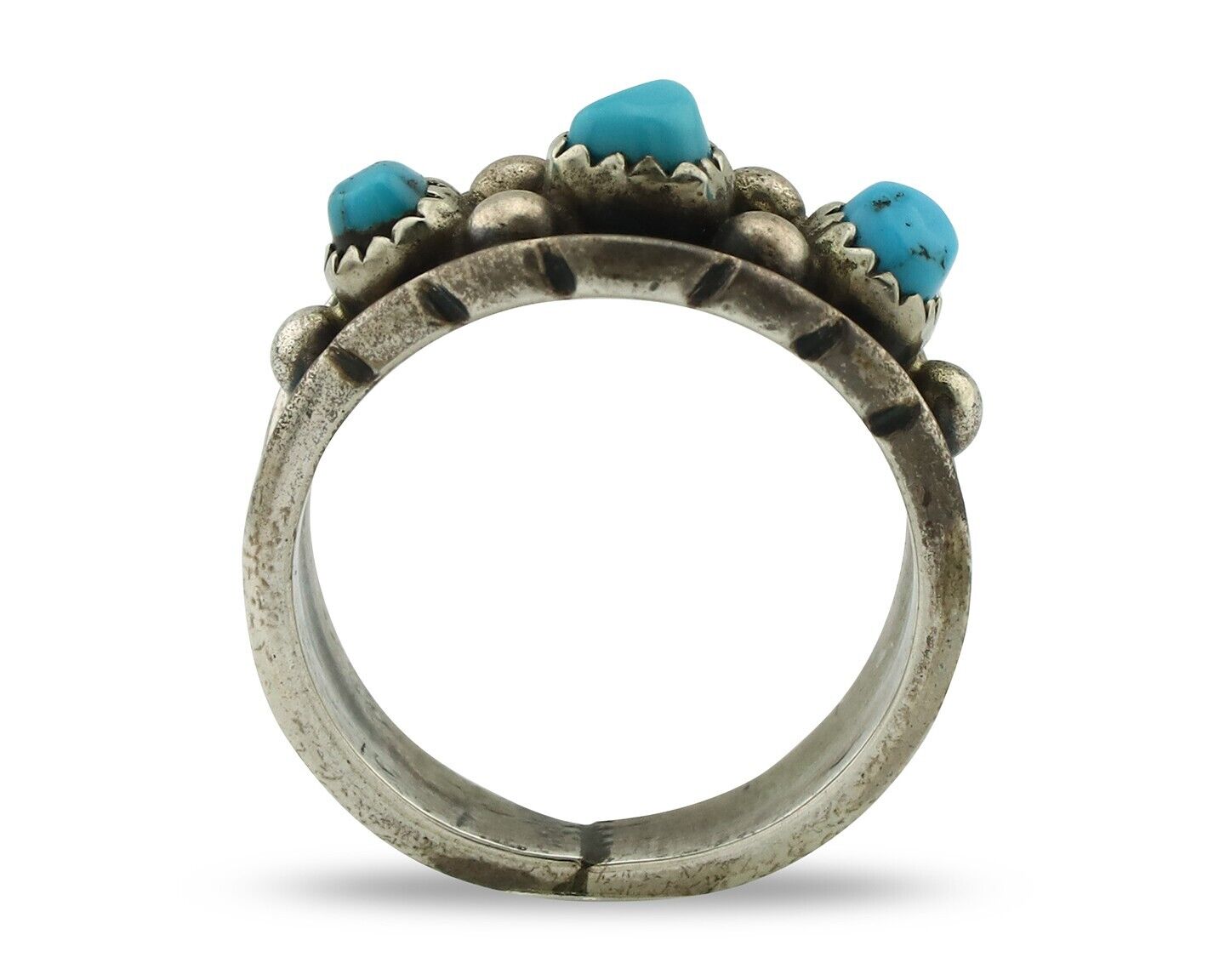 Zuni Ring .925 Silver Natural Sleeping Beauty Turquoise Signed MZR C.80's