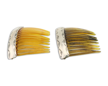 Navajo Hair Comb 925 Silver Hand Stamped Native American Artist 2 Piece Set C80s