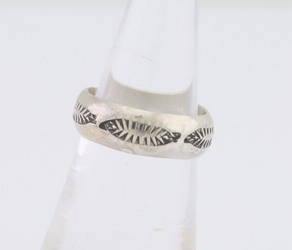 Navajo Hand Stamped Band 925 Silver 6.0 mm Signed Larry Chavez Size 5.75 C.80's