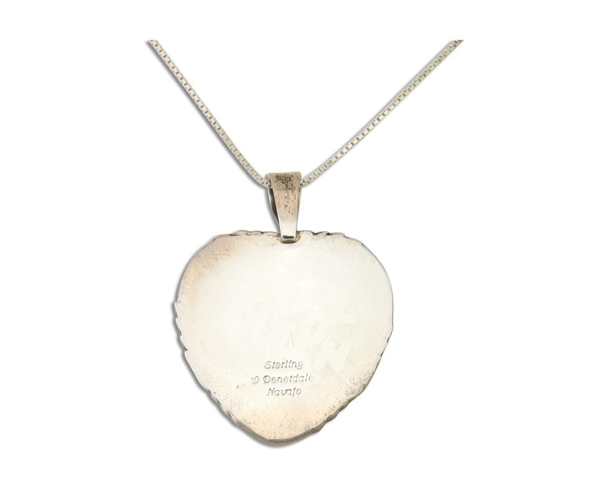 Navajo Heart Necklace 925 Silver Natural Turquoise Signed William Denetdale C80s