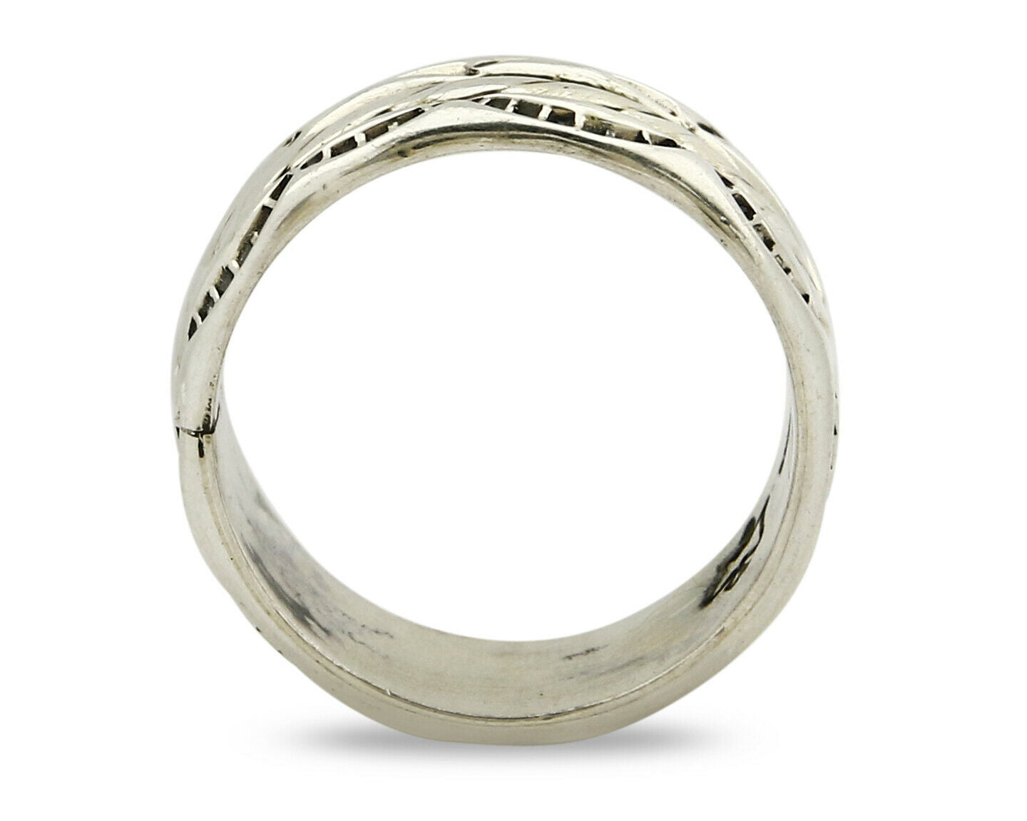 Navajo Ring .925 Silver Handmade Hand Stamped 3 Row Rope Band C.1980's