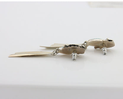 Navajo Dangle Earrings 925 Silver Natural Blue Turquoise Artist Signed M.S. C80s