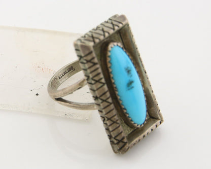 Navajo Ring 925 Sterling Natural Blue Turquoise Native Artist C.80's Size 8.5