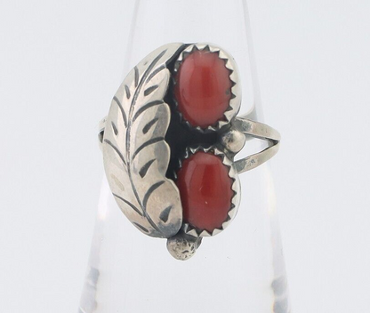 Navajo Handmade Ring 925 Silver Natural Mediterranean Coral Signed 88 C.80's