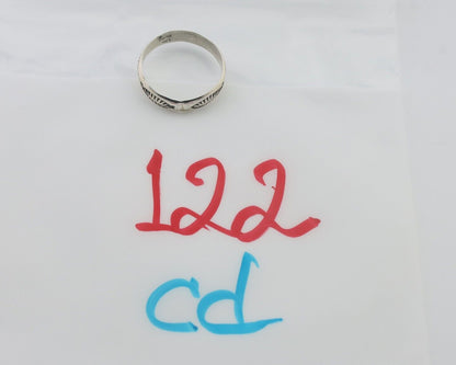 Navajo Hand Stamped Band 925 Silver 5.0 mm Signed Larry Chavez Size 8.5 C.80's