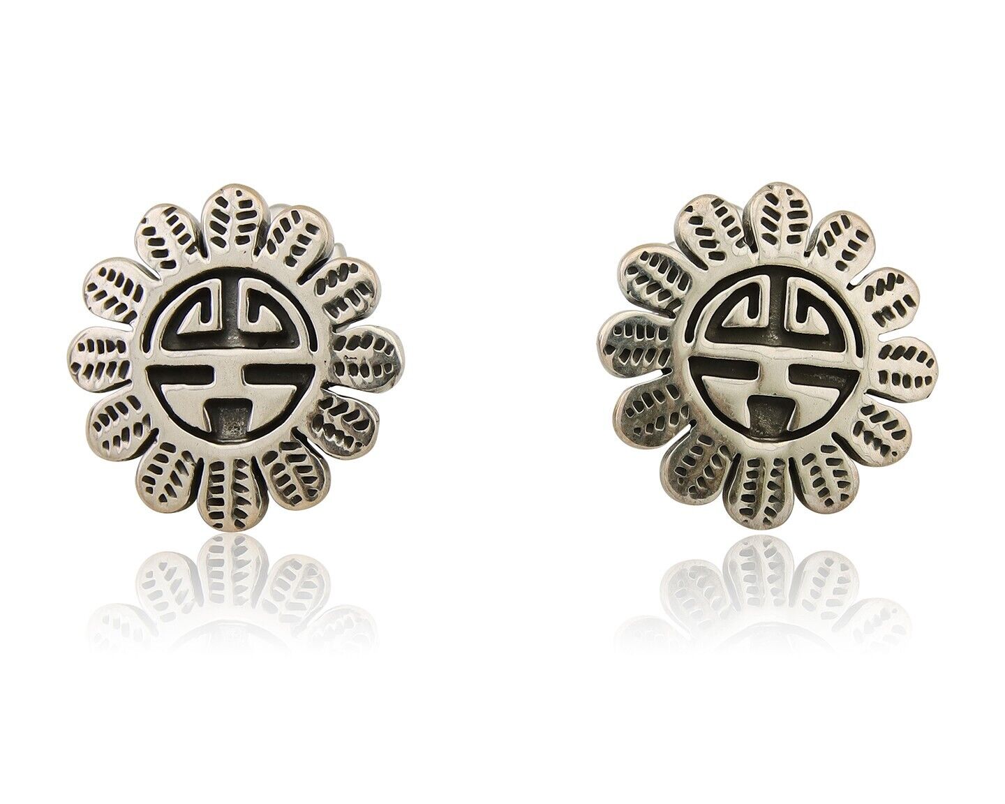 Navajo Tiwa Sun Earrings 925 Silver Native American Artist C.80's