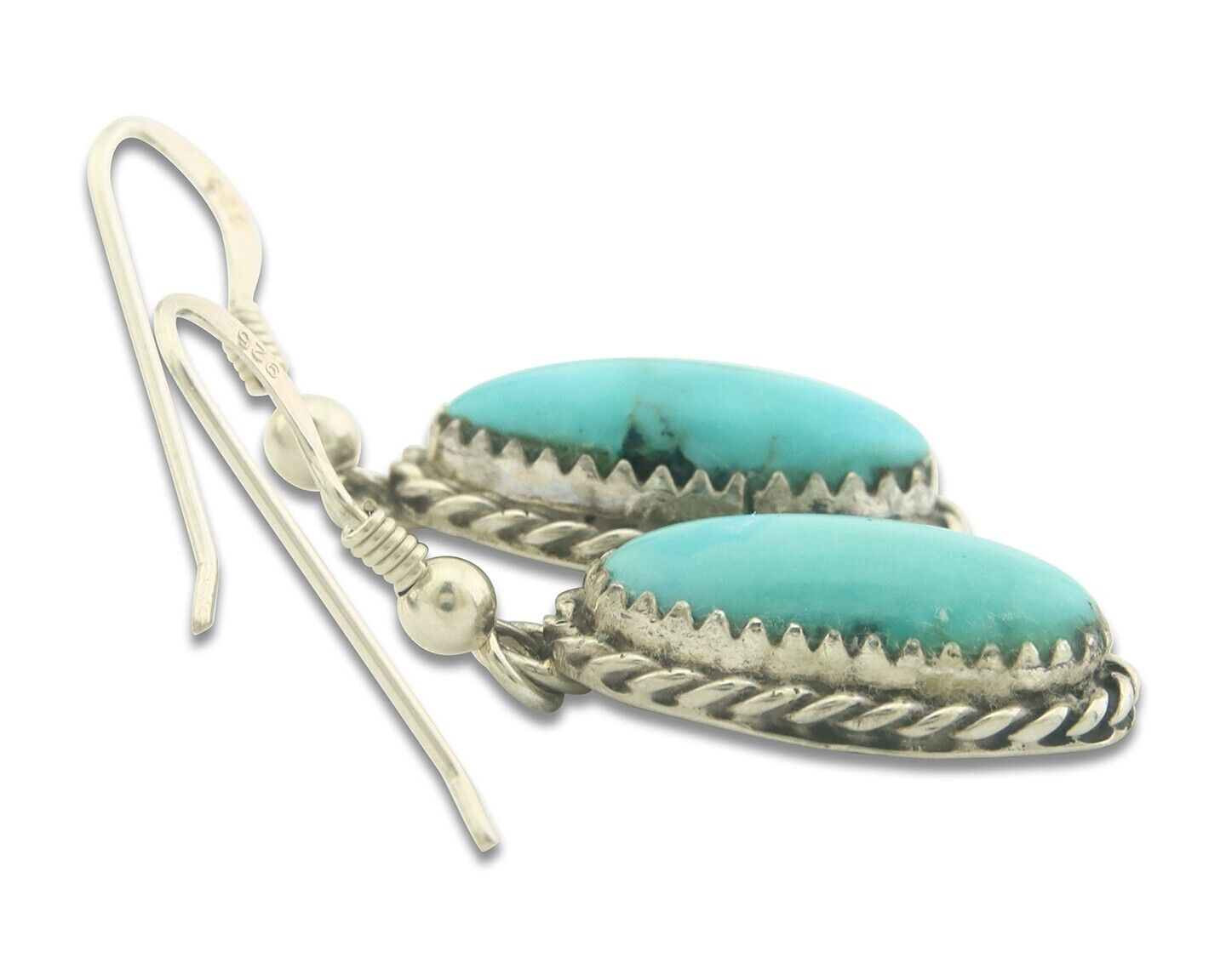 Navajo Earrings 925 Silver Natural Turquoise Artist Signed Davina Benally C.80's