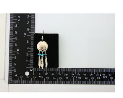 Navajo Earrings 925 Silver Dream Catcher Natural Turquoise Native Artist C.80's