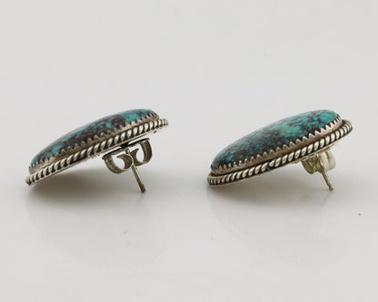 Navajo Earrings 925 Silver Spiderweb Turquoise Artist Signed RB C.80's