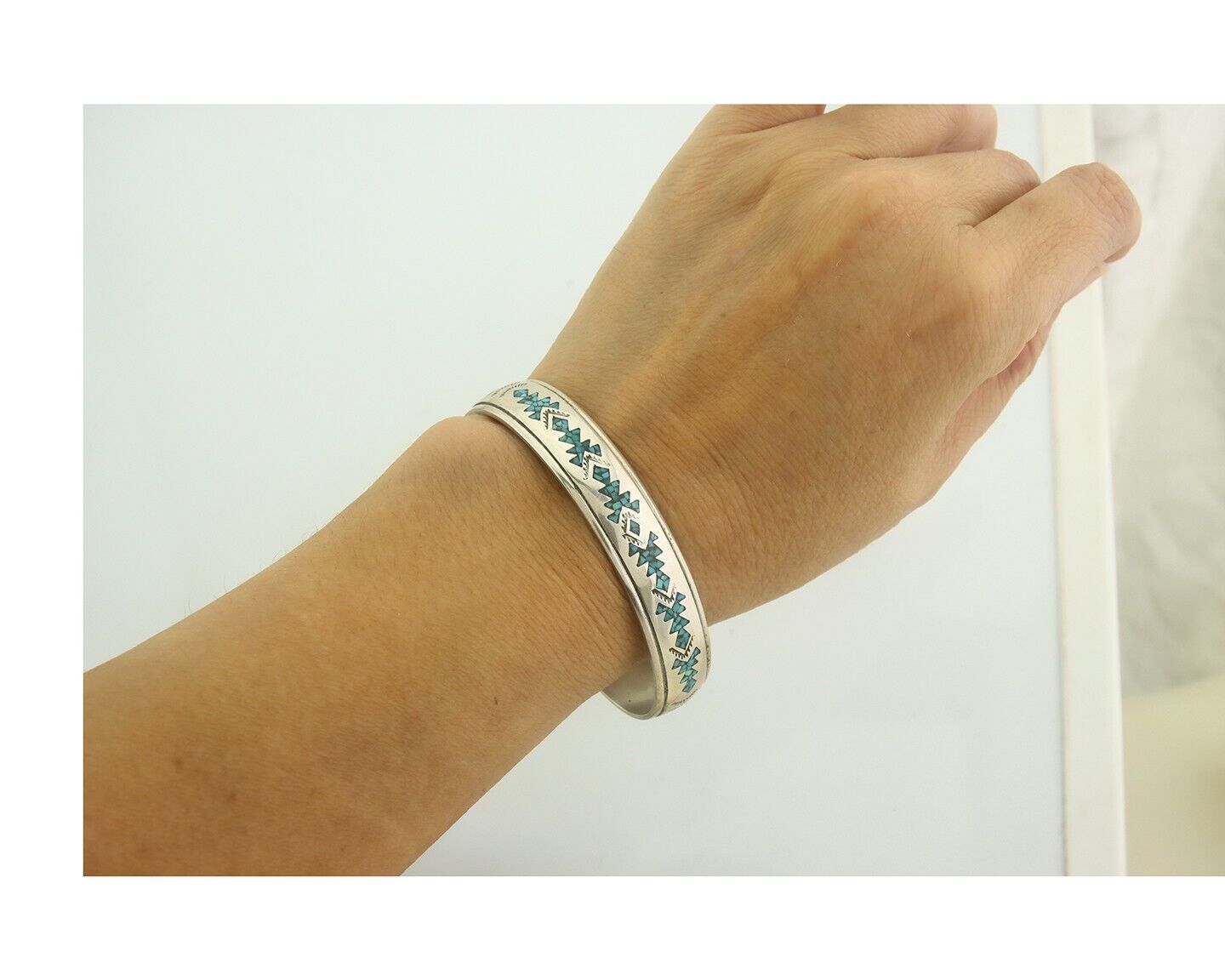 Navajo Bracelet 925 Silver Inlaid Turquoise Cuff Artist Signed NAKAI C.80's